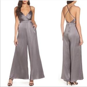 FAME AND PARTNERS Grey Silk Cutout Jumpsuit